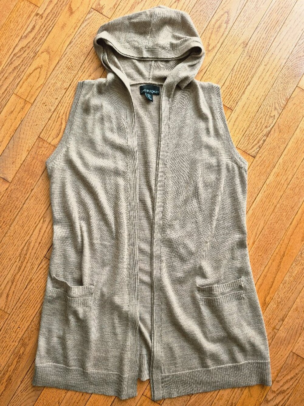 Cynthia Rowley Sweater Vest Wool Blend Brown Sleeveless Hooded Cardigan Vest L